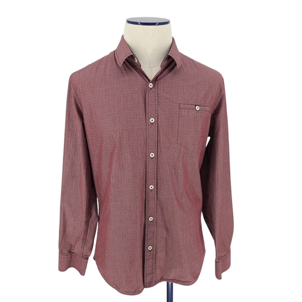 7 Diamonds Shirt Red Polka Dot Long Sleeve Button Up Collared Pocket Mens Large